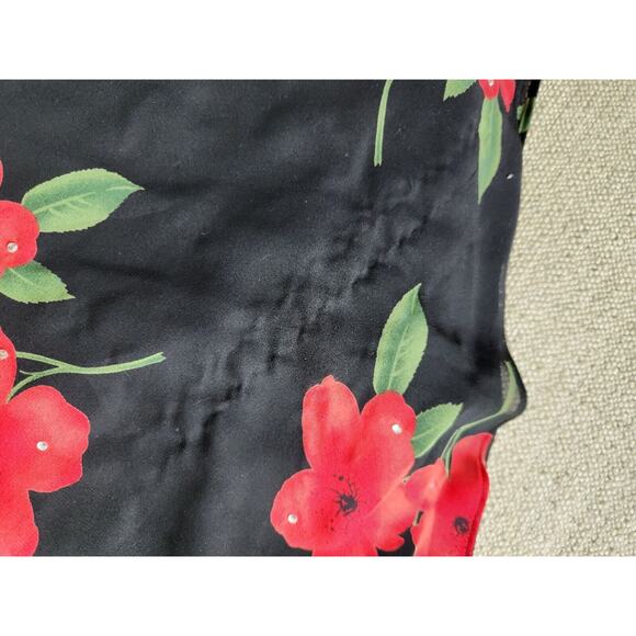 betsy and adam By Jalene dress Black With Red Flower Rhinestones 10 Pre-owned - Picture 9 of 9